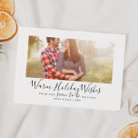 Cartão De Festividades Minimalist Warm Holiday Wishes Engagement Photo<br><div class="desc">This minimalist warm holiday wishes engagement photo holiday card is the perfect simple holiday greeting for an engaged couple. The design features classic black and white typography paired with a rustic yet elegant script font with hand lettered style.</div>