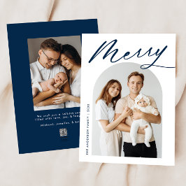 Cartão De Festividades Minimalista Merry Navy Script 2 Foto