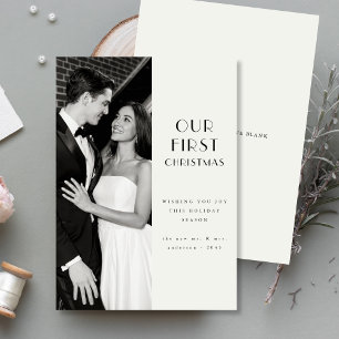 Cartão De Festividades Minimalista Nossa Primeira Foto Casada De Natal