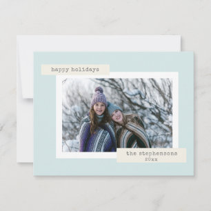 Cartão De Festividades Minimalista Retro Pastel Azul Foto Personalizada