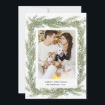 Cartão De Festividades Minimalista Winter Greenery Feliz Foto de Natal<br><div class="desc">Nossa coleção de "verduras de inverno" apresenta vegetação de pinheiros com aquarela minimalista excelente para suas cartas e convites,  mas também para outras papelaria e muitos outros itens. A fonte séria associada a uma fonte elegante de script é fácil de personalizar. Verifique em nossa loja mais itens desta coleção.</div>