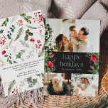 Cartão De Festividades Mínimo de Cinza Botânica Greenery 3 Foto<br><div class="desc">Esta coleção apresenta florais vermelhos de aquarela,  bagas e verde de inverno com tipografia moderna e elegante,  com padrão botânico de inverno.</div>
