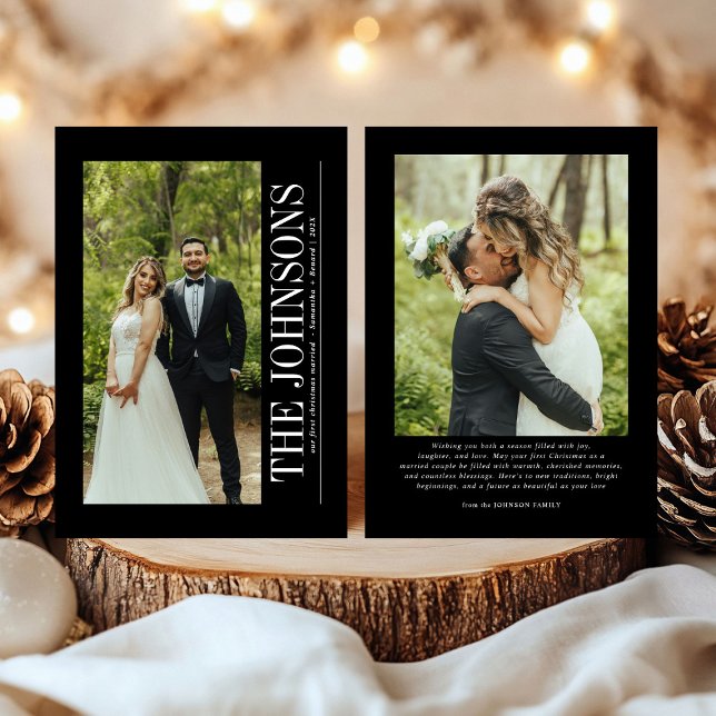 Cartão De Festividades Mínimo de Foto Casada no Primeiro Natal em Newlywe (Criador carregado)