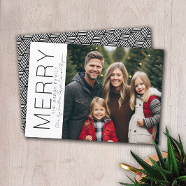 Cartão De Festividades Mínimo de Foto de Natal Preto e Feliz