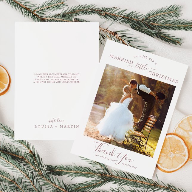 Cartão De Festividades Mínimo De Rosa Casado Com Um Pequeno Natal Obrigad (Criador carregado)