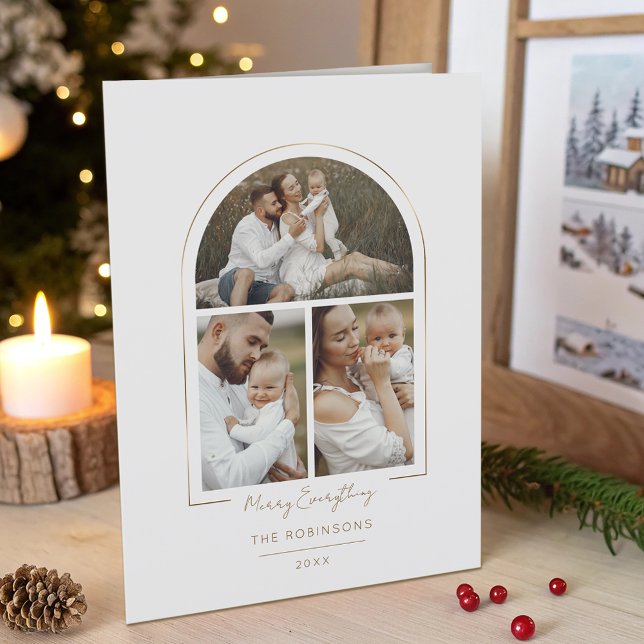 Cartão De Festividades Mínimo Elegante de 3 Fotografias de Arco de Linha  (Criador carregado)