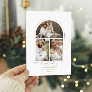 Cartão De Festividades Mínimo Elegante de 3 Fotografias de Arco de Linha
