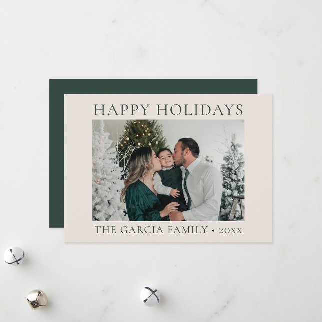 Cartão De Festividades Mínimo Elegante Verde e Creme Foto (Criador carregado)