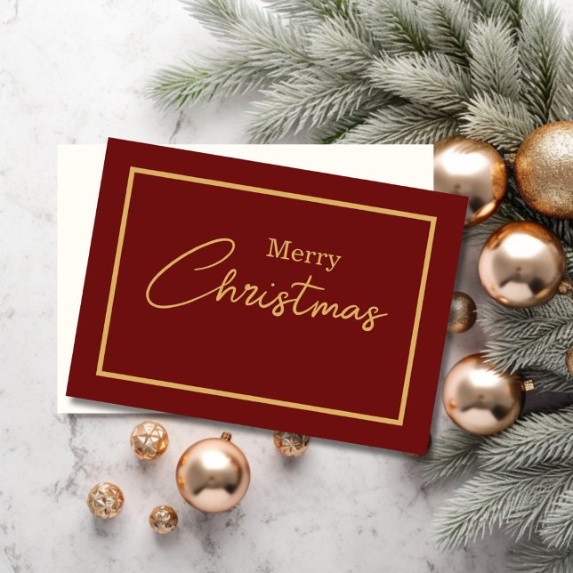 Cartão De Festividades Mínimo Feliz Natal Vermelho e Dourado (Criador carregado)