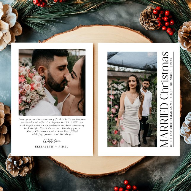 Cartão De Festividades Mínimo Foto de Natal Casada - Recém-casados (Criador carregado)