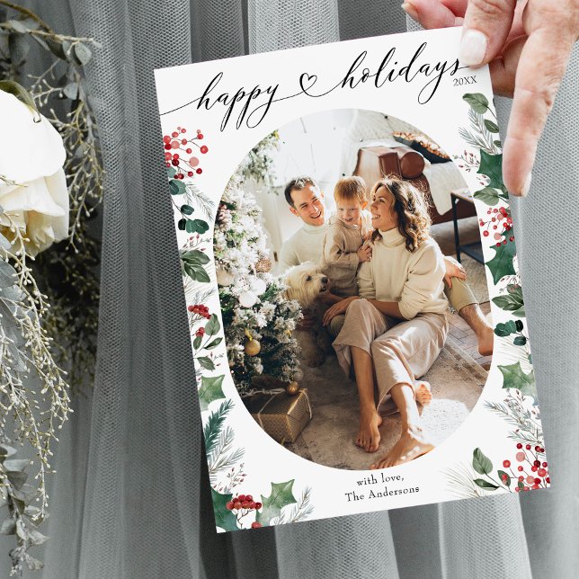 Cartão De Festividades Mínimo Foto Única Branco Vermelho  (Criador carregado)