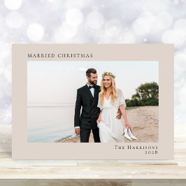 Cartão De Festividades Mínimo Moderno 2 Foto Taupe Casada no Natal