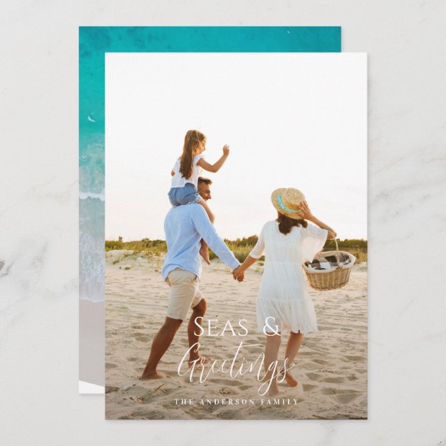 Cartão De Festividades Mínimo moderno de 1 foto de Natal (Frente/Verso)