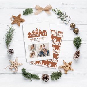 Cartão De Festividades Mínimo moderno de natal terracotta casas 3 fotos