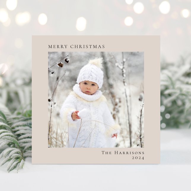 Cartão De Festividades Mínimo Moderno Foto de Natal Feliz (Share the love and warmth of the season with your personalized photo Christmas card)