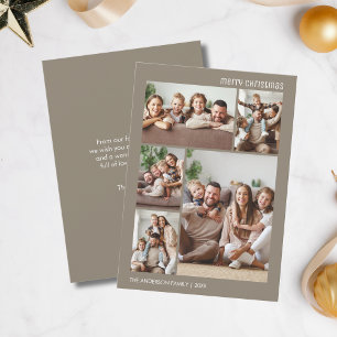 Cartão De Festividades Mínimo Natal 5 Fotocolagem de Taupe Familiar