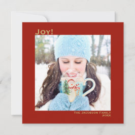 Cartão De Festividades Mínimo Quadrado 1 Foto Alegria Simples Vermelha e 