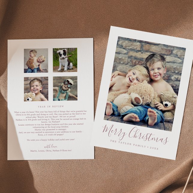 Cartão De Festividades Mínimo Rosa Dourado Ano De Feliz Natal Em Revisão (Criador carregado)