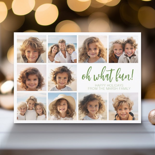 Cartão De Festividades Mínimo Simples - 10 Foto - Branco Verde Arch Zen (Modern Holiday Greeting Card with a Family Photo)