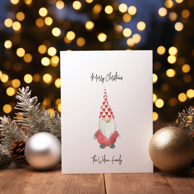 Cartão De Festividades Mínimo Vermelho Escandinavo Gnomo Feliz Natal (Merry Christmas Minimal Red Scandinavian Gnome Holiday Card)