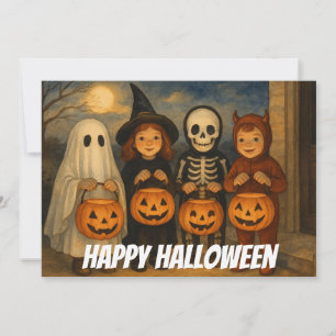 Cartão De Festividades Mischief ao Luar – O Quarteto de Trick-or-Treat