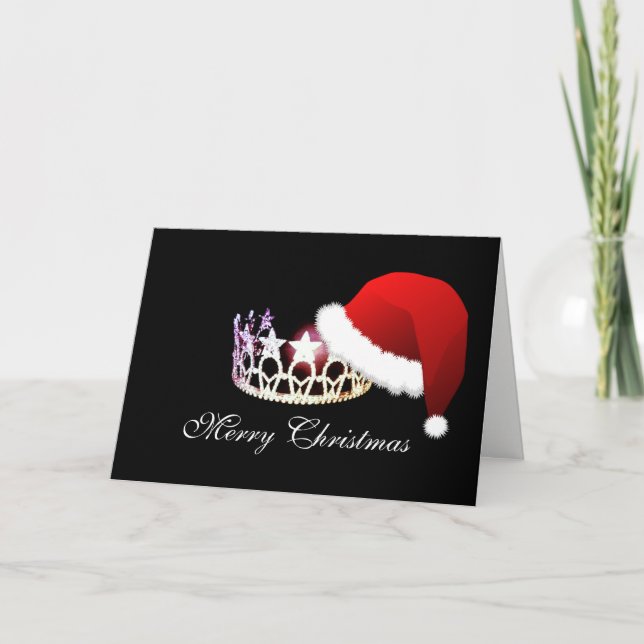 Cartão De Festividades Miss America USA Santa Hat Silver Crown Card (Frente)
