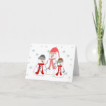 Cartão De Festividades Misses Snowman, Snowmen Children Whimsical Art<br><div class="desc">A happy Misses Snowman or Snow Woman stands in the snow with her two children snowmen smiling and waving to people passing by. This card design would be great for pretty much any occasion that you want to send a smile someone's way. Add text and make it for a special...</div>