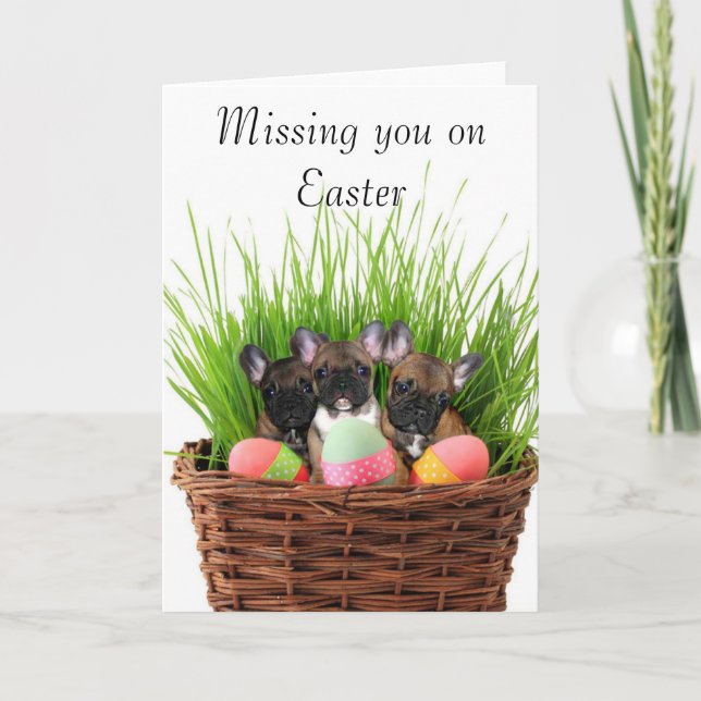 Cartão De Festividades Missing you on Easter French bulldog puppies card (Frente)