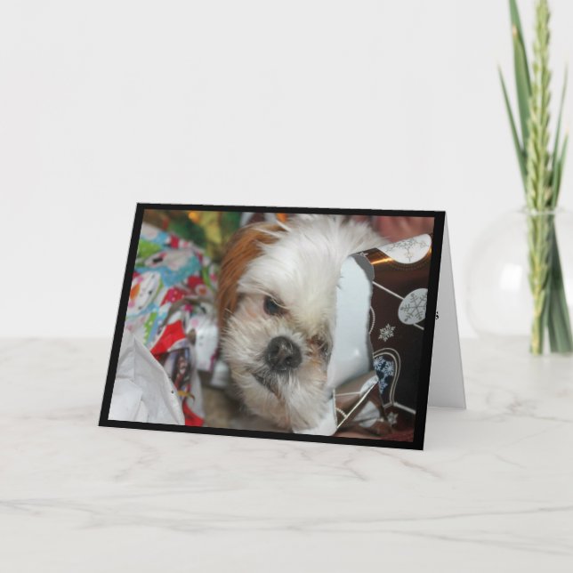 Cartão De Festividades "Missing You This Christmas" Card With Shih tzu (Frente)