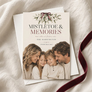 Cartão De Festividades Mistletoe & Memórias Laço Burgundy Natal Foto 