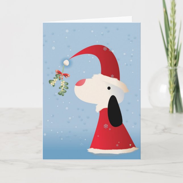 Cartão De Festividades Mistletoe Pup (Frente)