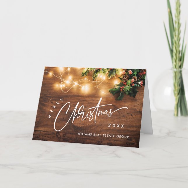 Cartão De Festividades Mistletoy Branch Rustic Christmas Corporate (Frente)