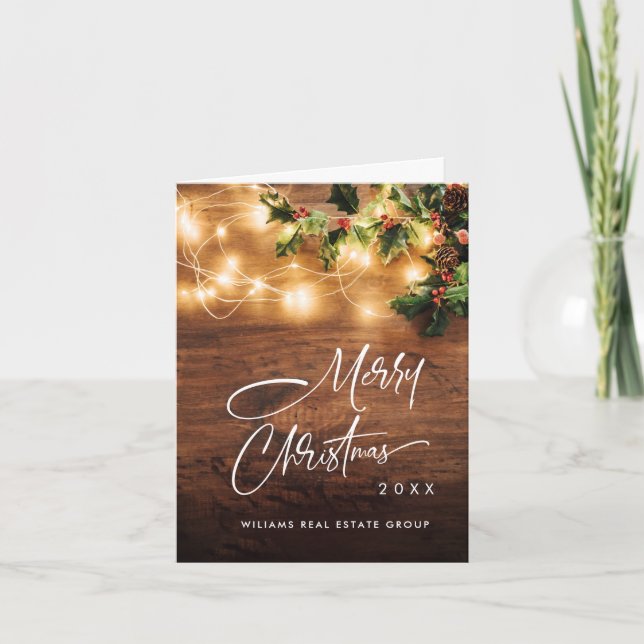 Cartão De Festividades Mistletoy Branch Rustic Christmas Corporate (Frente)