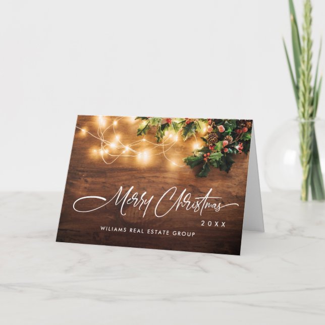 Cartão De Festividades Mistletoy Branch Rustic Christmas Corporate (Frente)