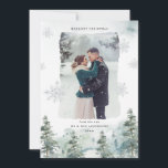 Cartão De Festividades Misty Winter Newly Casou Primeira Foto De Natal<br><div class="desc">Cartões com fotos de Natal para recém-casados com paisagens de neve acentuadas com flocos de neve prateados em cores de feriados elegantemente mudados.</div>