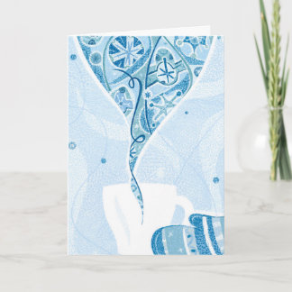 Cartão De Festividades Mitten holding Mug in Winter Blue Snow Pattern