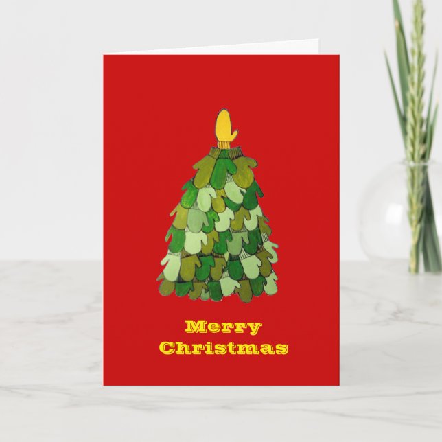 Cartão De Festividades Mitten Tree Christmas Card (Frente)