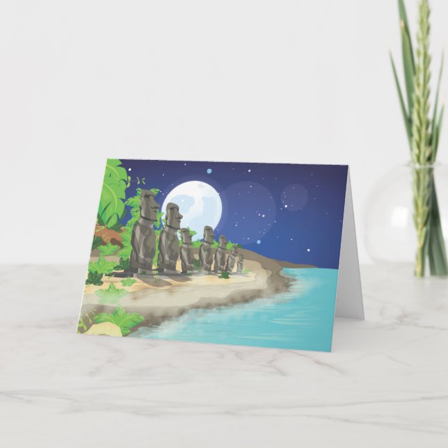 Cartão De Festividades Moai da Ilha de Páscoa (Frente)