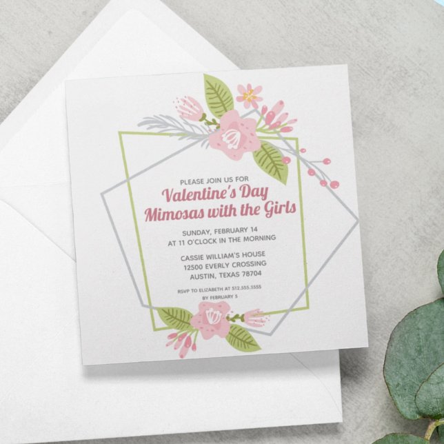 Cartão De Festividades Moças Dia de os namorados Galentines Partido Rosa  (Criador carregado)