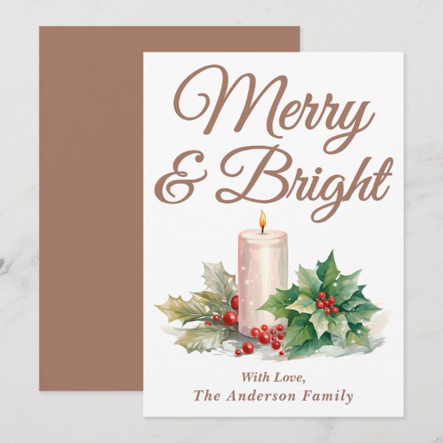 Cartão De Festividades Mocha Mousse - Feliz e Brilho do Script Manuscrito (Frente/Verso)