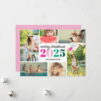Cartão De Festividades Mod Merry Christmas 6 Photo Collage Holiday Card