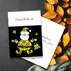 Cartão De Festividades Moda Fofa Santa Xadrez Amarelo Com Bolsa