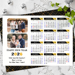 Cartão De Festividades Modern 2026 Calendar Family 2 Photo Black