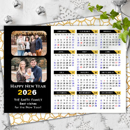 Cartão De Festividades Modern 2026 Calendar Family 2 Photo Black