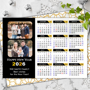 Cartão De Festividades Modern 2026 Calendar Family 2 Photo Black