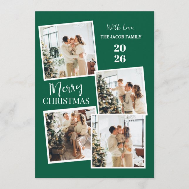 Cartão De Festividades Modern 4 Photo Polaroid Grid Merry Christmas (Frente)