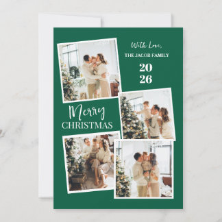 Cartão De Festividades Modern 4 Photo Polaroid Grid Merry Christmas