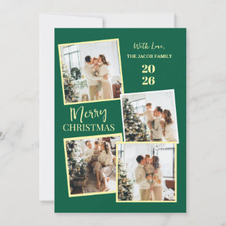 Cartão De Festividades Modern 4 Photo Polaroid Grid Merry Christmas