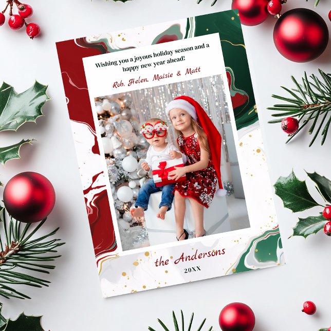 Cartão De Festividades Modern Abstract Green/Red Christmas Photo (Criador carregado)