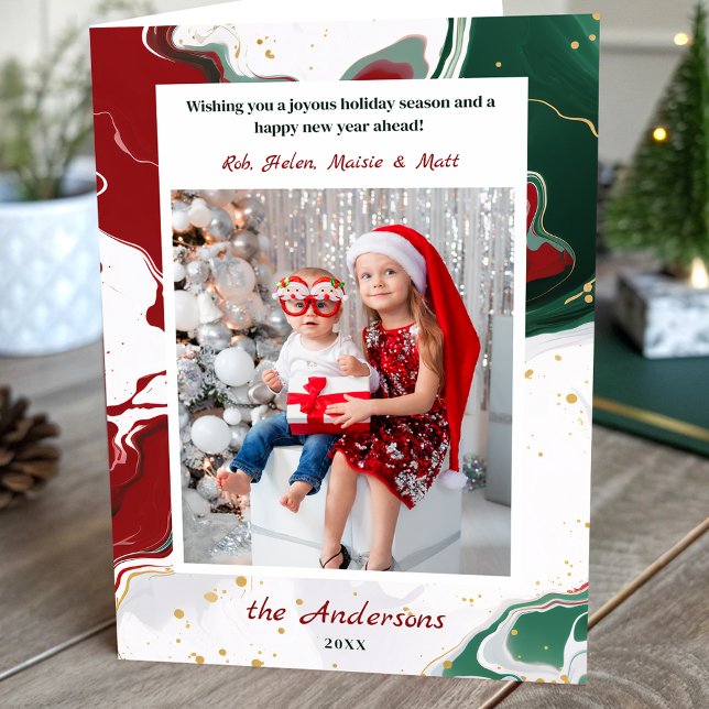 Cartão De Festividades Modern Abstract Green/Red Christmas Photo (Criador carregado)